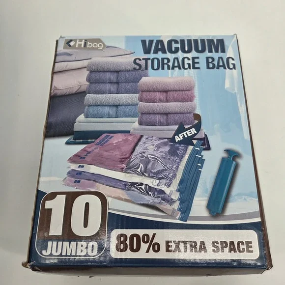 Hibag 10 Pack Jumbo Vacuum Storage Bags Comforters Blankets Bedding with Pump - Picture 1 of 3